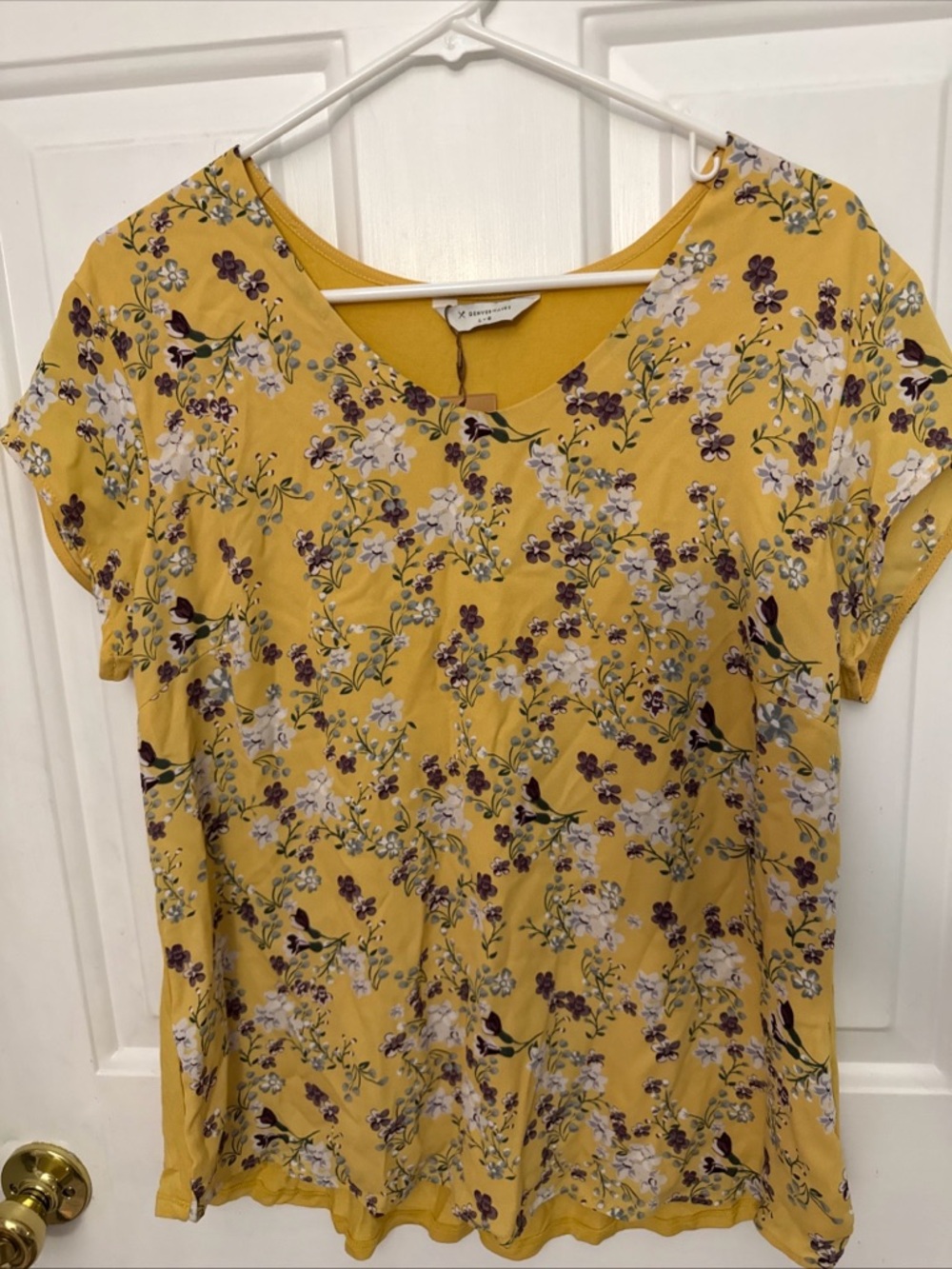 Denver Hayes Yellow Floral Short Sleeve Top